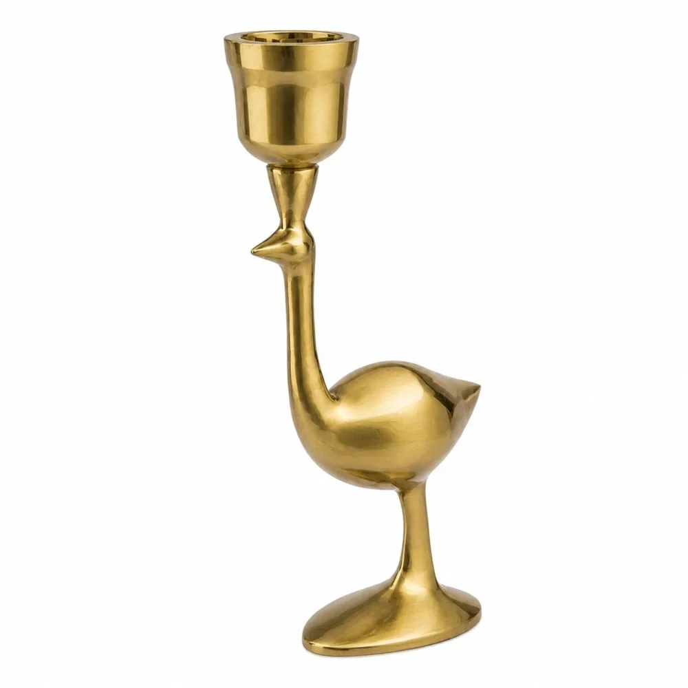 Jonathan Adler Ostrich Solid Brass Candle Holder Set of 2 Bird Contemporary